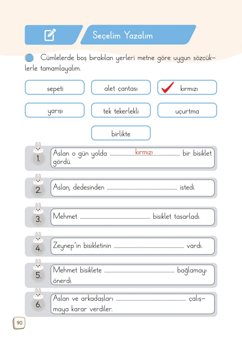 1. Sınıf Türkçe Ders Kitabı Cevapları Meb Yayınları 1. Kitap Sayfa 90