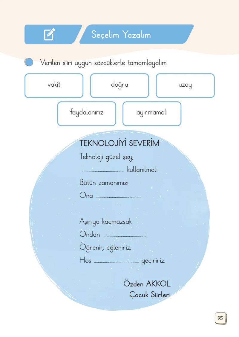 1. Sınıf Türkçe Ders Kitabı Cevapları Meb Yayınları 1. Kitap Sayfa 95