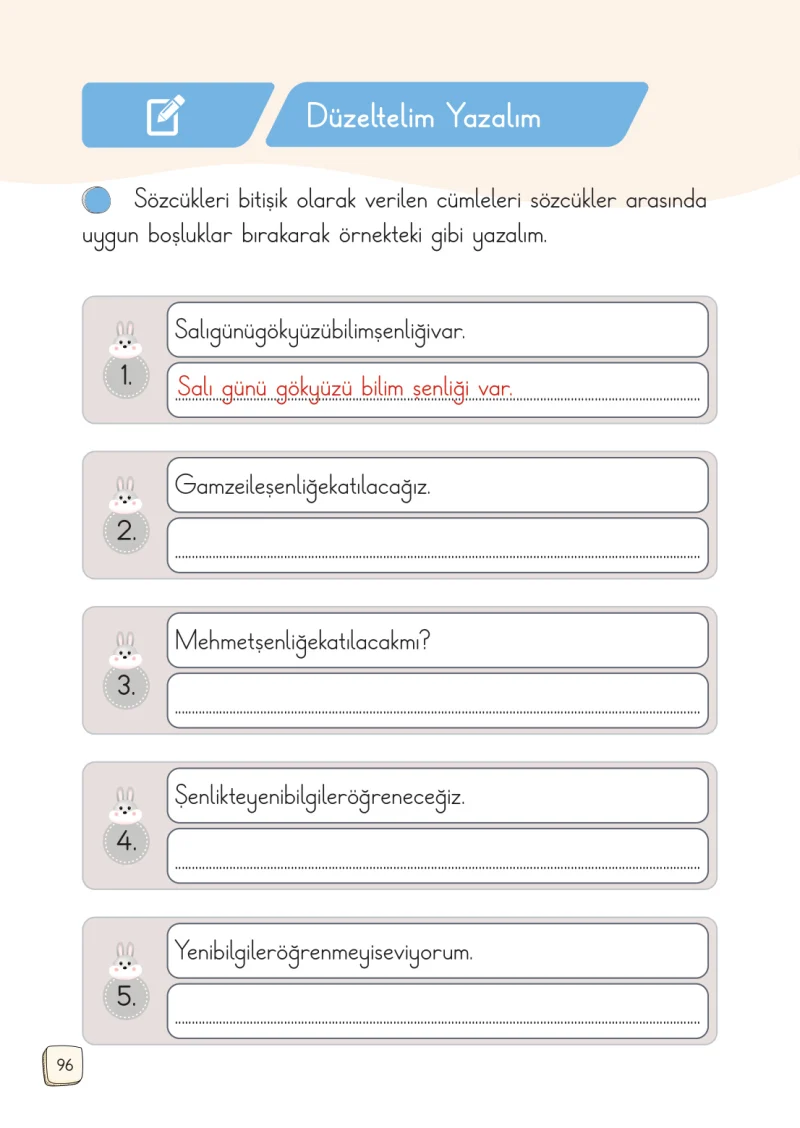 1. Sınıf Türkçe Ders Kitabı Cevapları Meb Yayınları 1. Kitap Sayfa 96