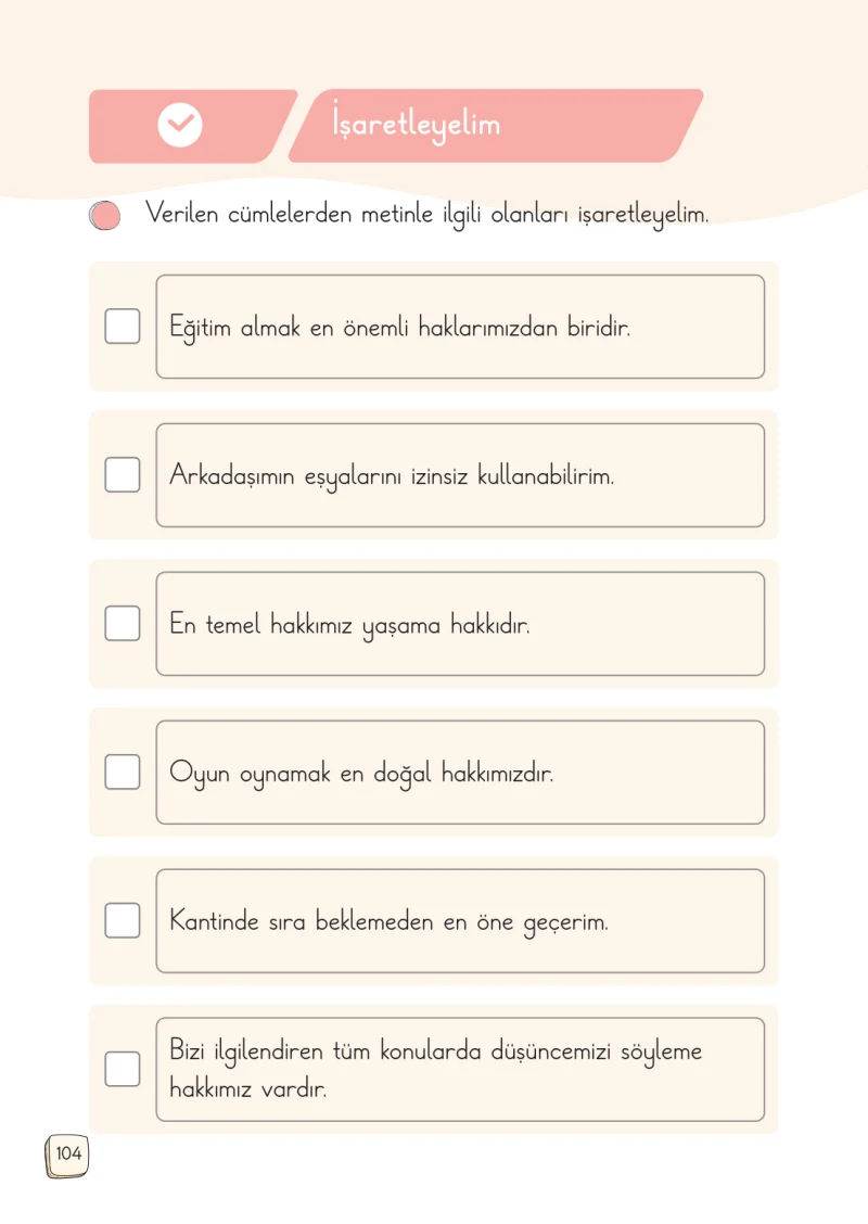 1. Sınıf Türkçe Ders Kitabı Cevapları Meb Yayınları 2. Kitap Sayfa 104