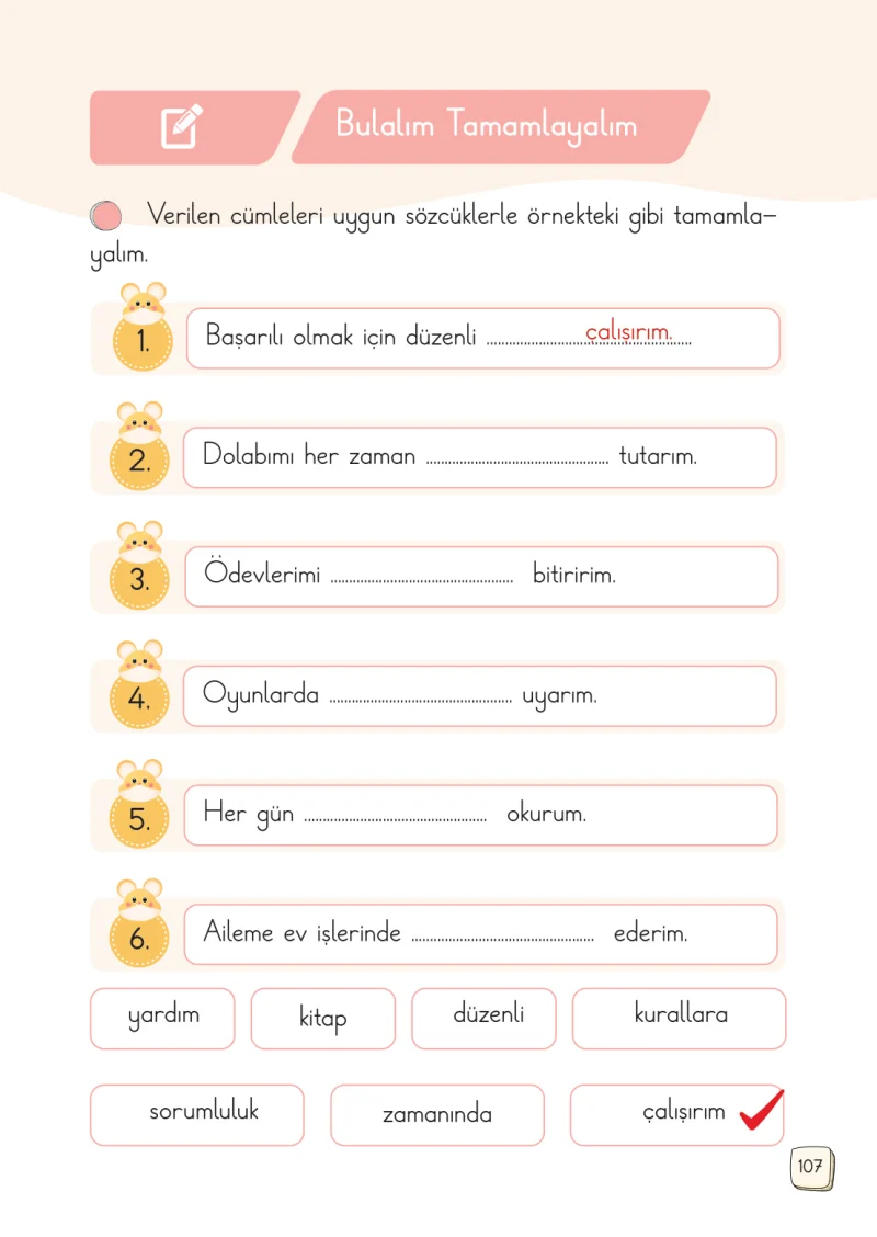 1. Sınıf Türkçe Ders Kitabı Cevapları Meb Yayınları 2. Kitap Sayfa 107