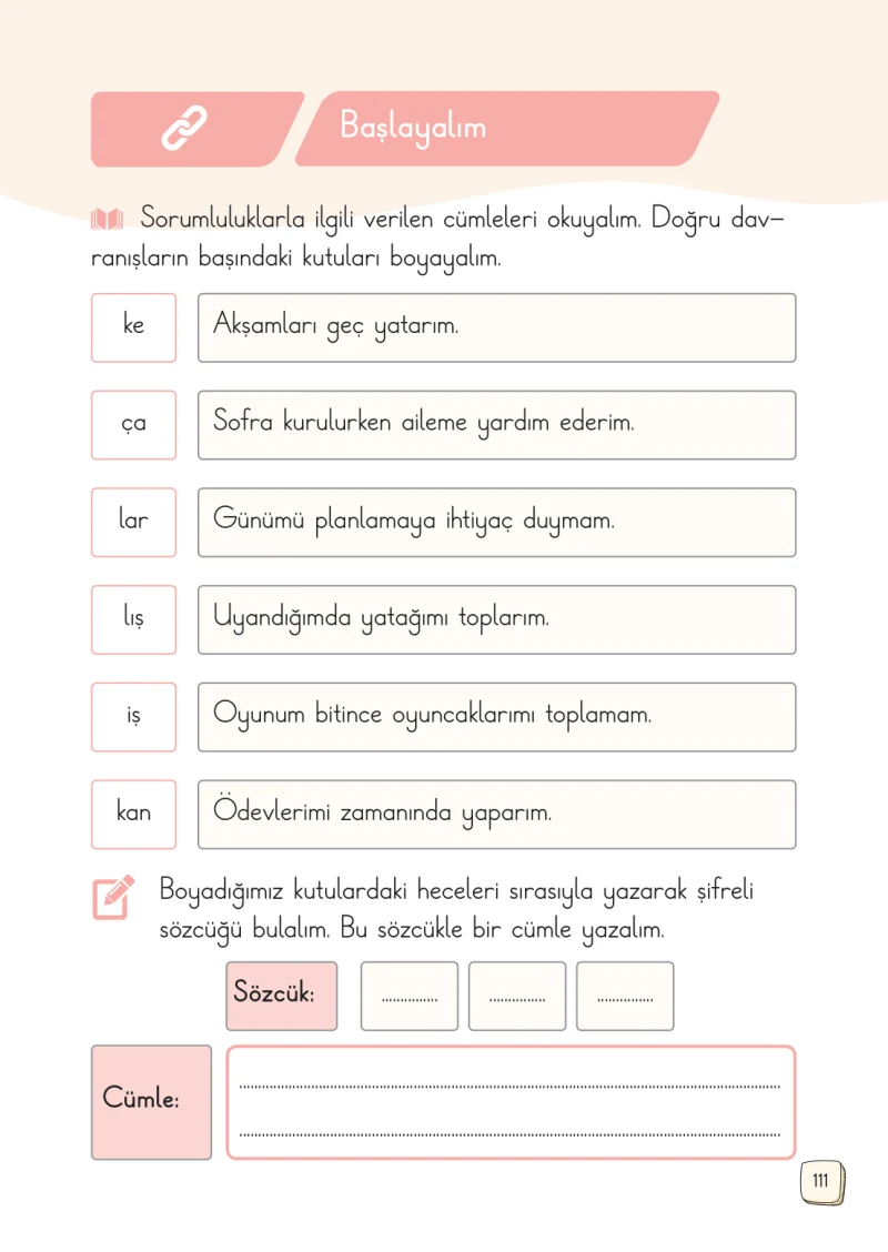 1. Sınıf Türkçe Ders Kitabı Cevapları Meb Yayınları 2. Kitap Sayfa 111