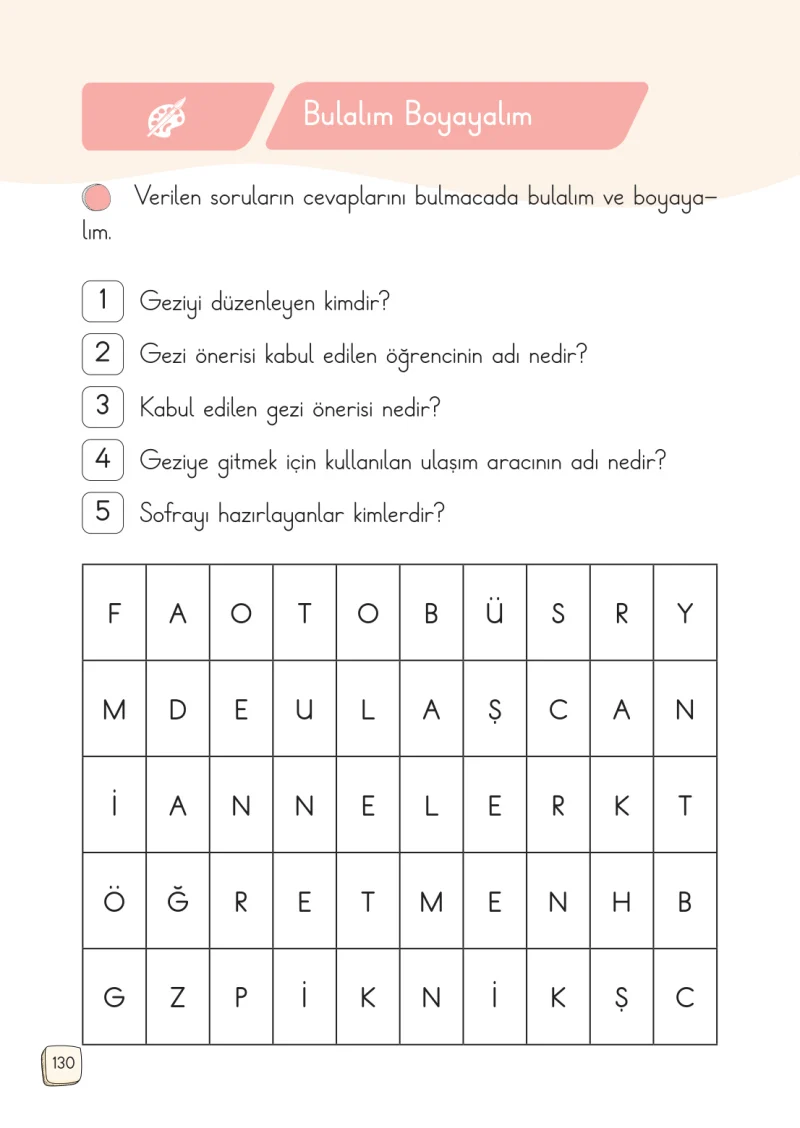 1. Sınıf Türkçe Ders Kitabı Cevapları Meb Yayınları 2. Kitap Sayfa 130