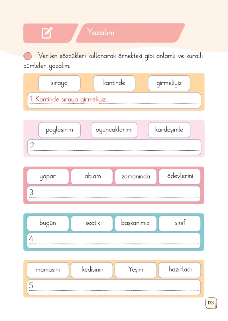 1. Sınıf Türkçe Ders Kitabı Cevapları Meb Yayınları 2. Kitap Sayfa 133