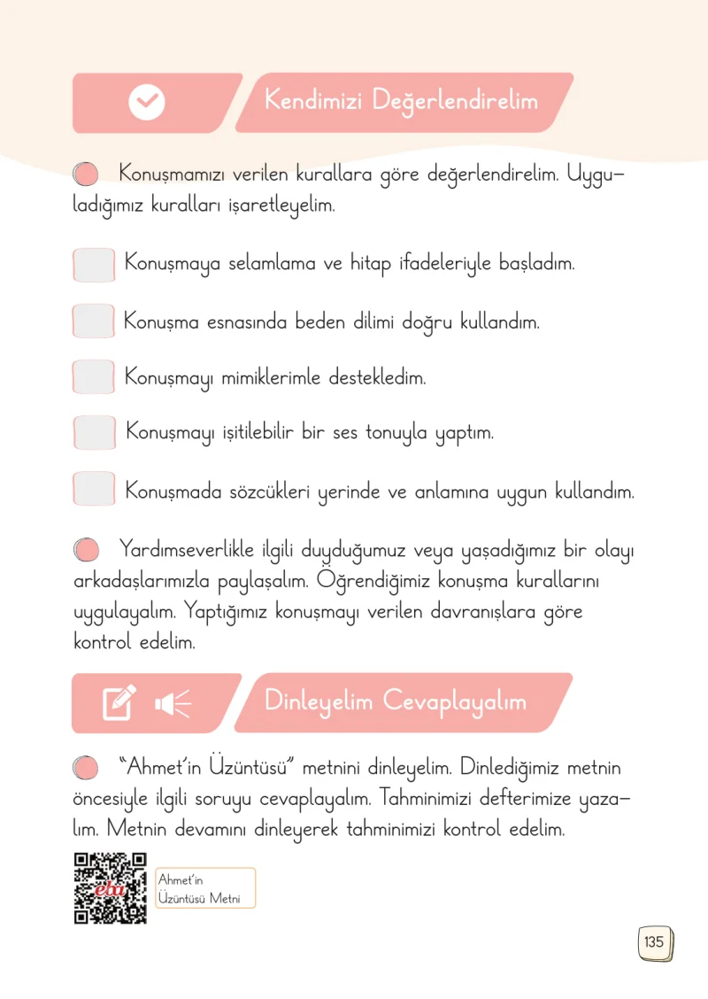 1. Sınıf Türkçe Ders Kitabı Cevapları Meb Yayınları 2. Kitap Sayfa 135