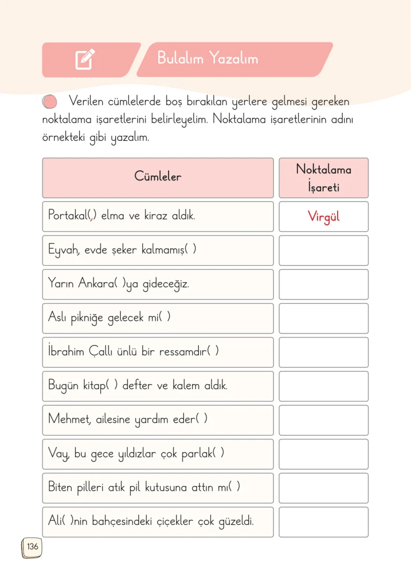 1. Sınıf Türkçe Ders Kitabı Cevapları Meb Yayınları 2. Kitap Sayfa 136