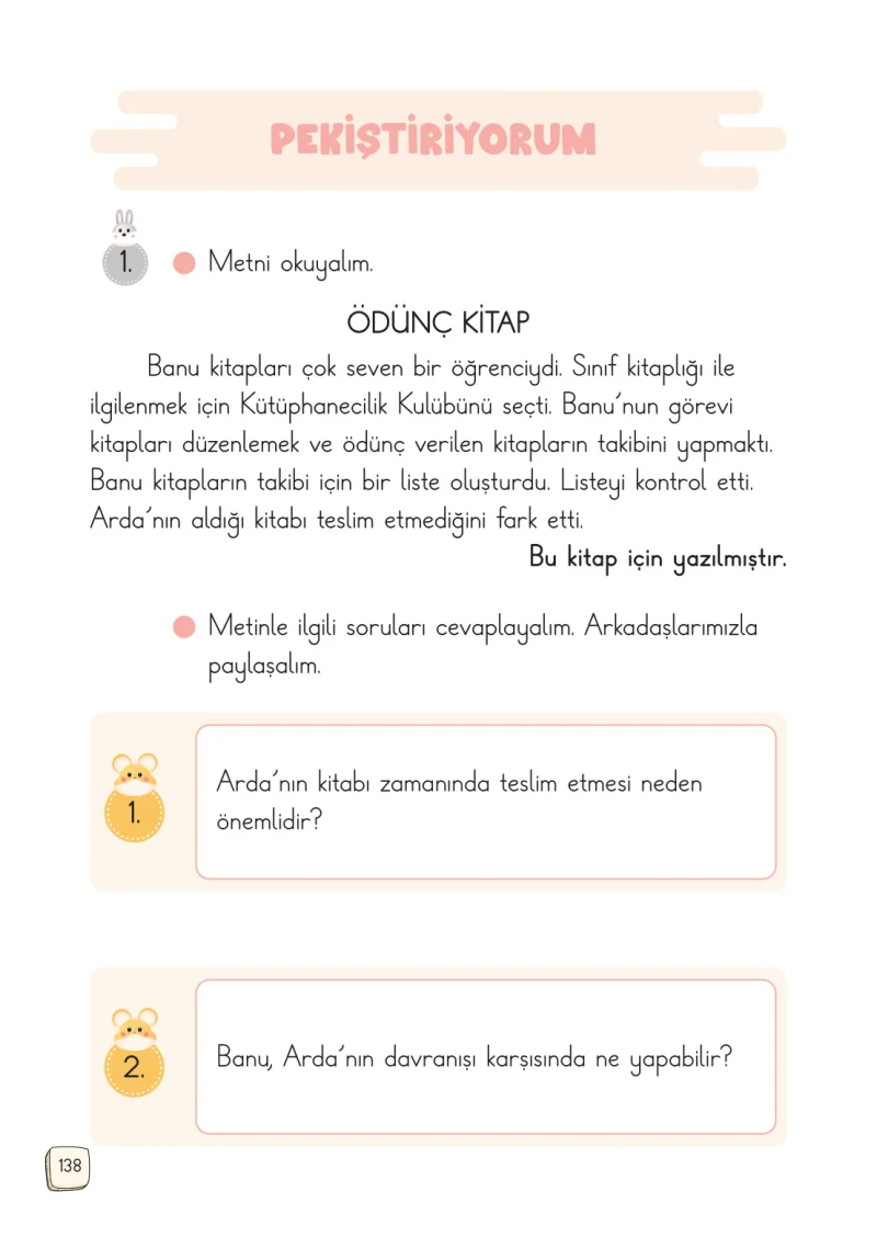 1. Sınıf Türkçe Ders Kitabı Cevapları Meb Yayınları 2. Kitap Sayfa 138
