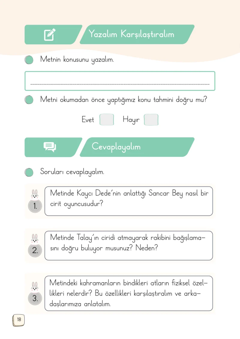 1. Sınıf Türkçe Ders Kitabı Cevapları Meb Yayınları 2. Kitap Sayfa 18