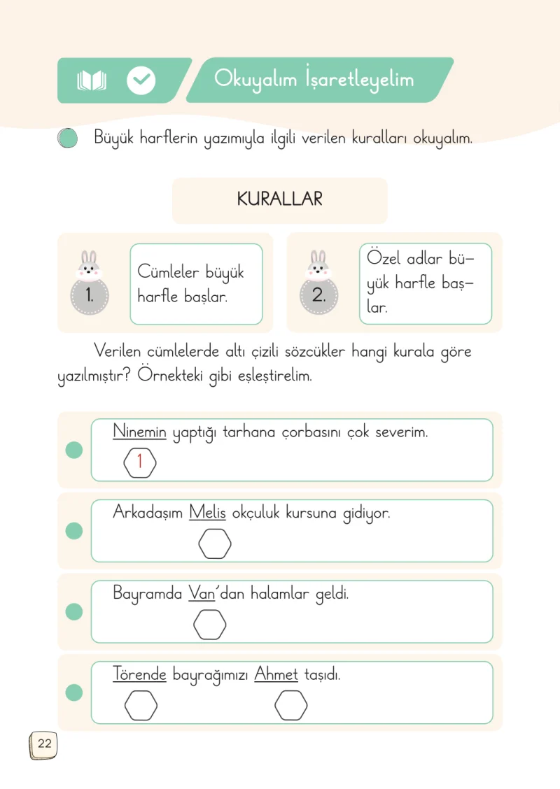 1. Sınıf Türkçe Ders Kitabı Cevapları Meb Yayınları 2. Kitap Sayfa 22