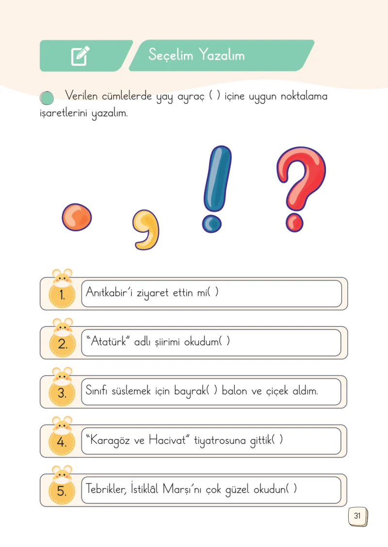 1. Sınıf Türkçe Ders Kitabı Cevapları Meb Yayınları 2. Kitap Sayfa 31