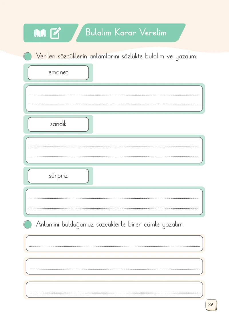 1. Sınıf Türkçe Ders Kitabı Cevapları Meb Yayınları 2. Kitap Sayfa 37