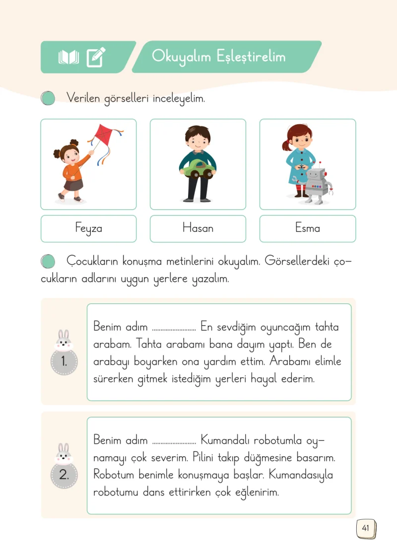 1. Sınıf Türkçe Ders Kitabı Cevapları Meb Yayınları 2. Kitap Sayfa 41