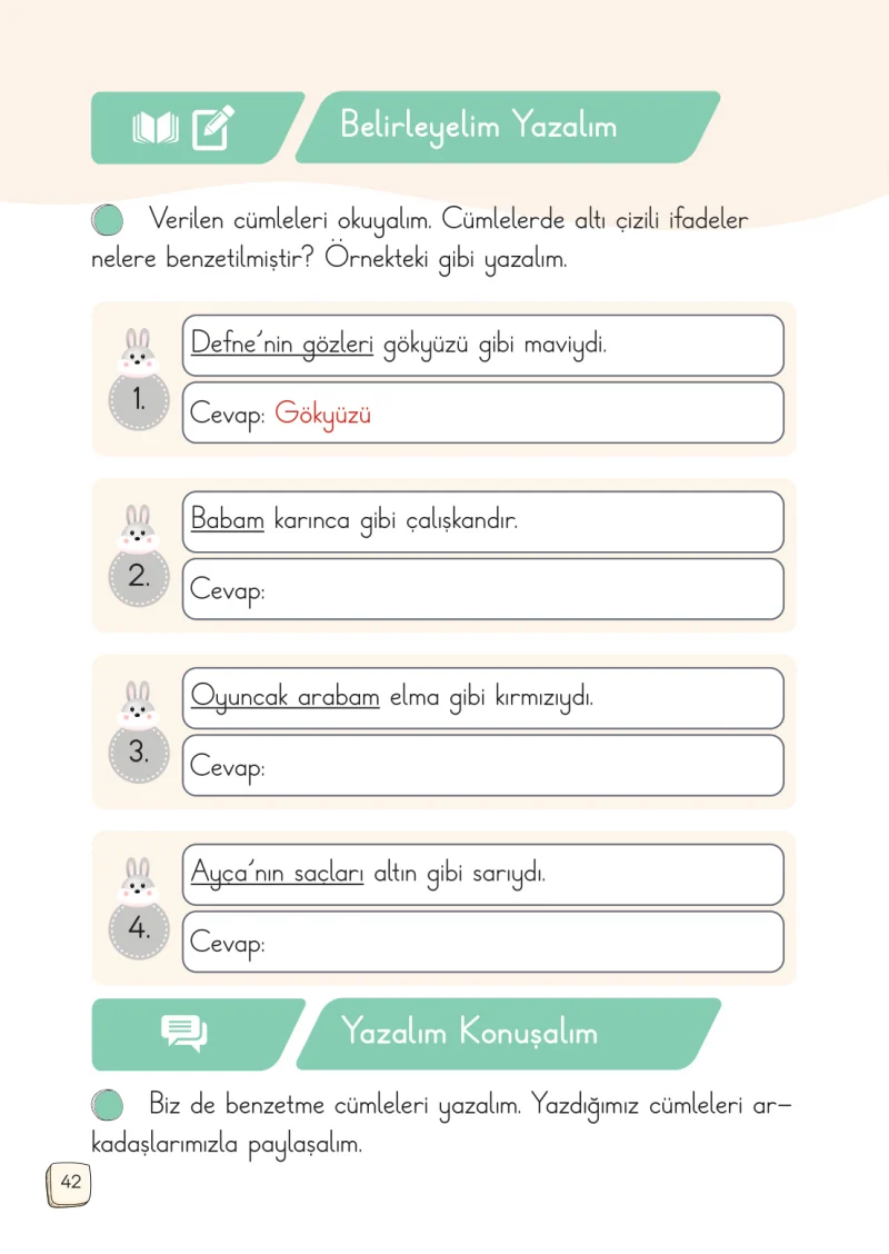 1. Sınıf Türkçe Ders Kitabı Cevapları Meb Yayınları 2. Kitap Sayfa 42