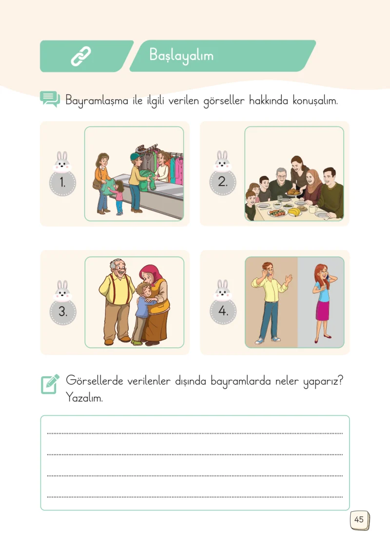 1. Sınıf Türkçe Ders Kitabı Cevapları Meb Yayınları 2. Kitap Sayfa 45