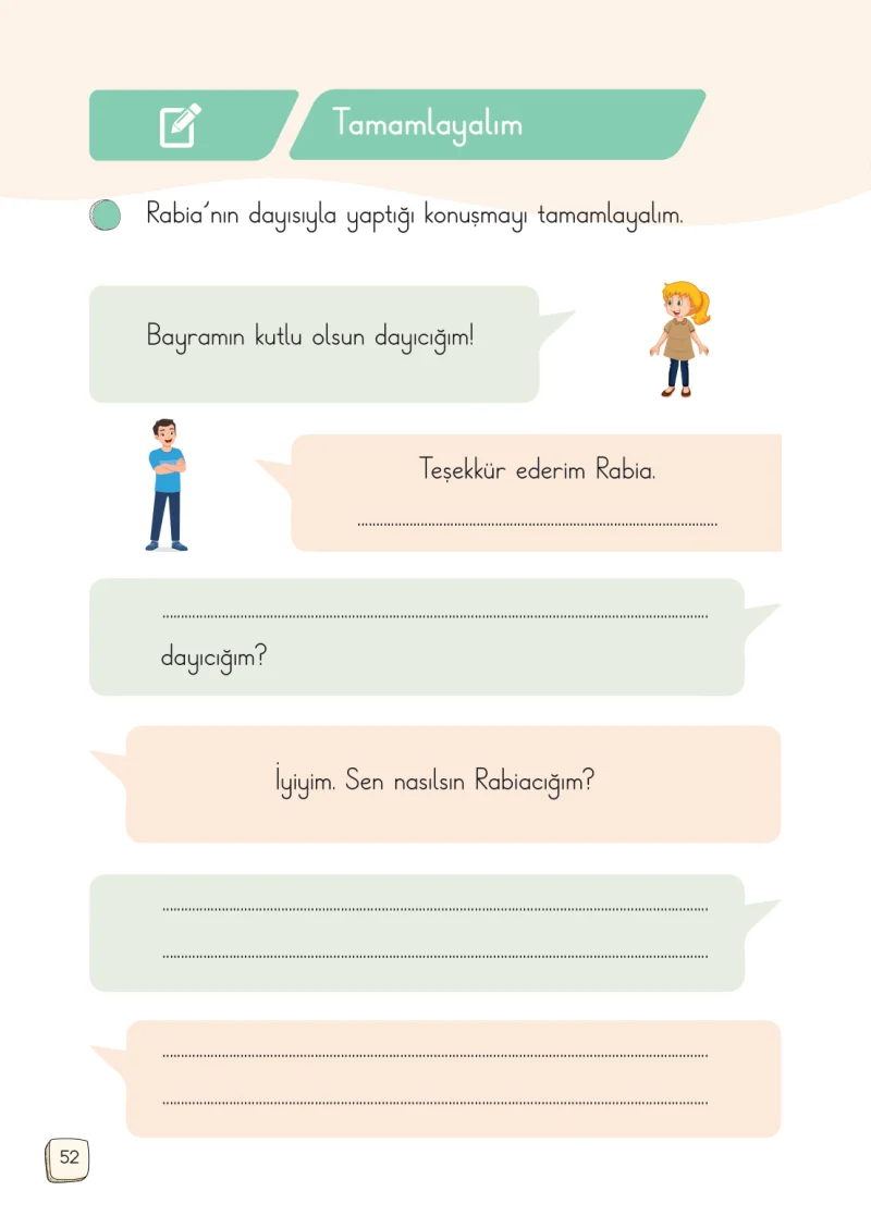 1. Sınıf Türkçe Ders Kitabı Cevapları Meb Yayınları 2. Kitap Sayfa 52
