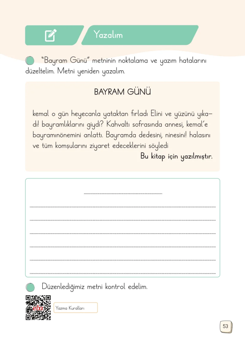 1. Sınıf Türkçe Ders Kitabı Cevapları Meb Yayınları 2. Kitap Sayfa 53