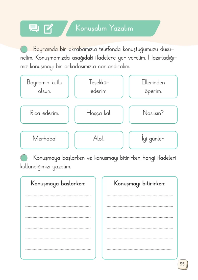 1. Sınıf Türkçe Ders Kitabı Cevapları Meb Yayınları 2. Kitap Sayfa 55