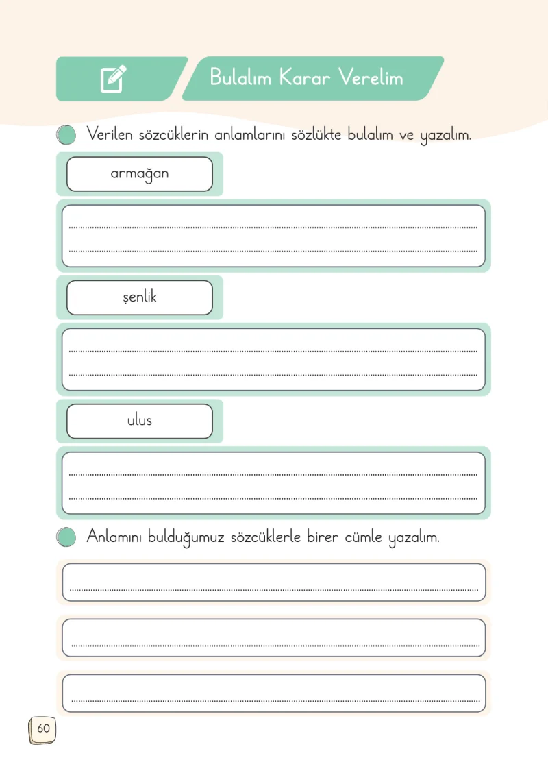 1. Sınıf Türkçe Ders Kitabı Cevapları Meb Yayınları 2. Kitap Sayfa 60