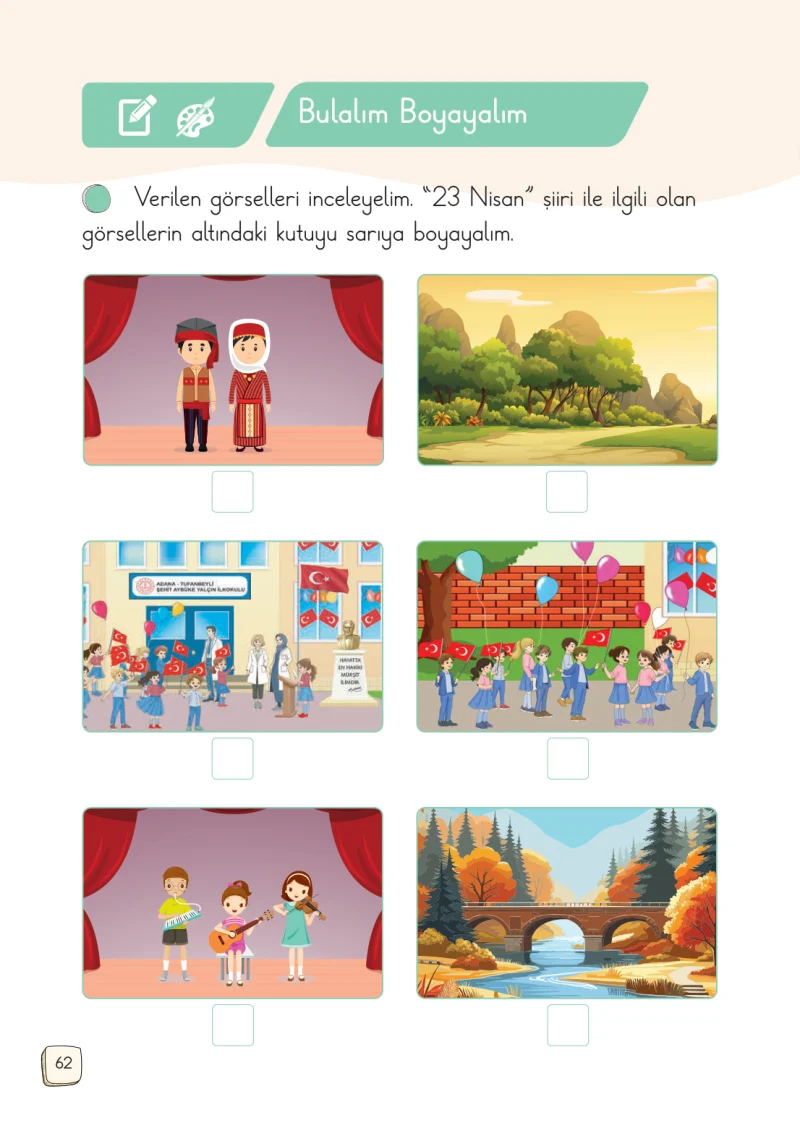1. Sınıf Türkçe Ders Kitabı Cevapları Meb Yayınları 2. Kitap Sayfa 62