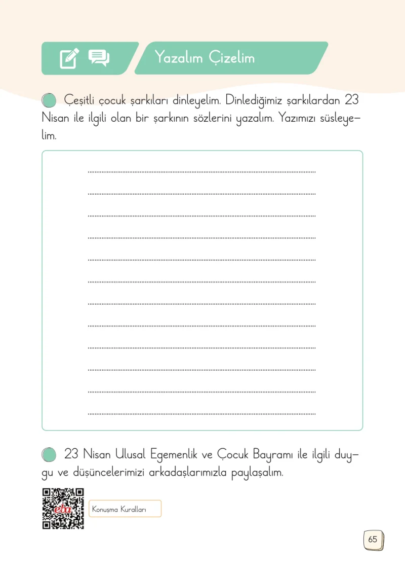 1. Sınıf Türkçe Ders Kitabı Cevapları Meb Yayınları 2. Kitap Sayfa 65