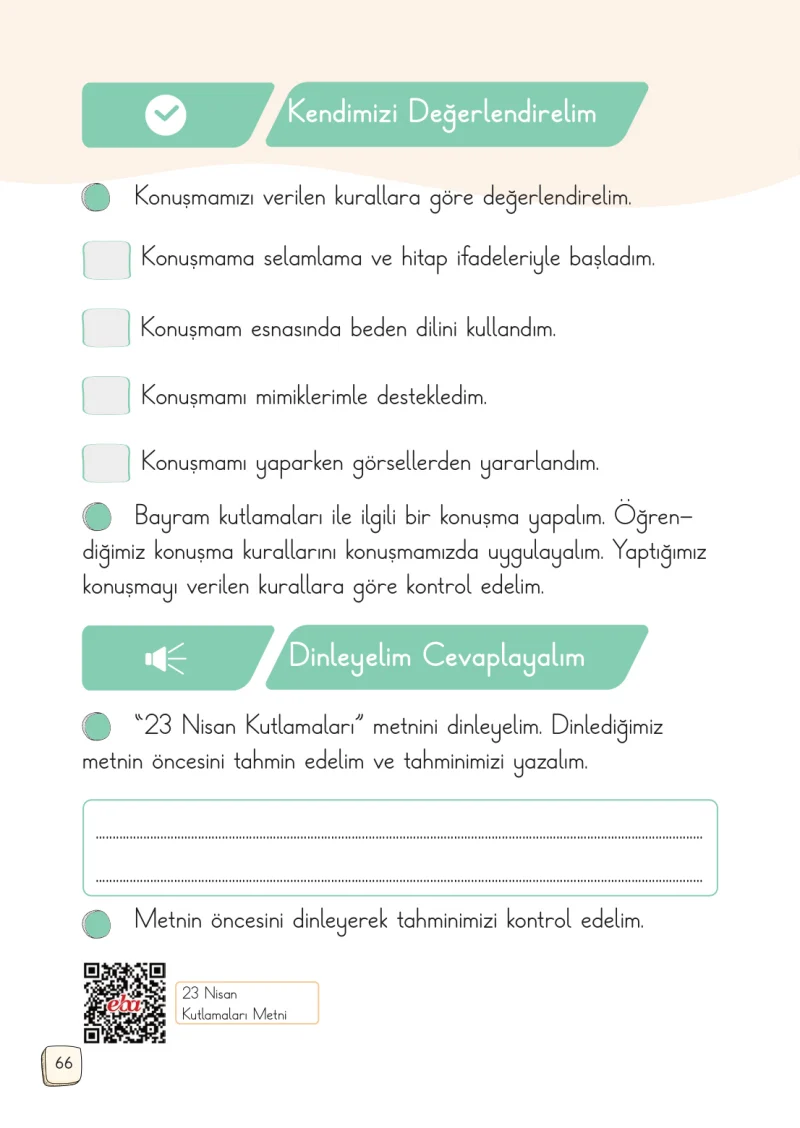 1. Sınıf Türkçe Ders Kitabı Cevapları Meb Yayınları 2. Kitap Sayfa 66