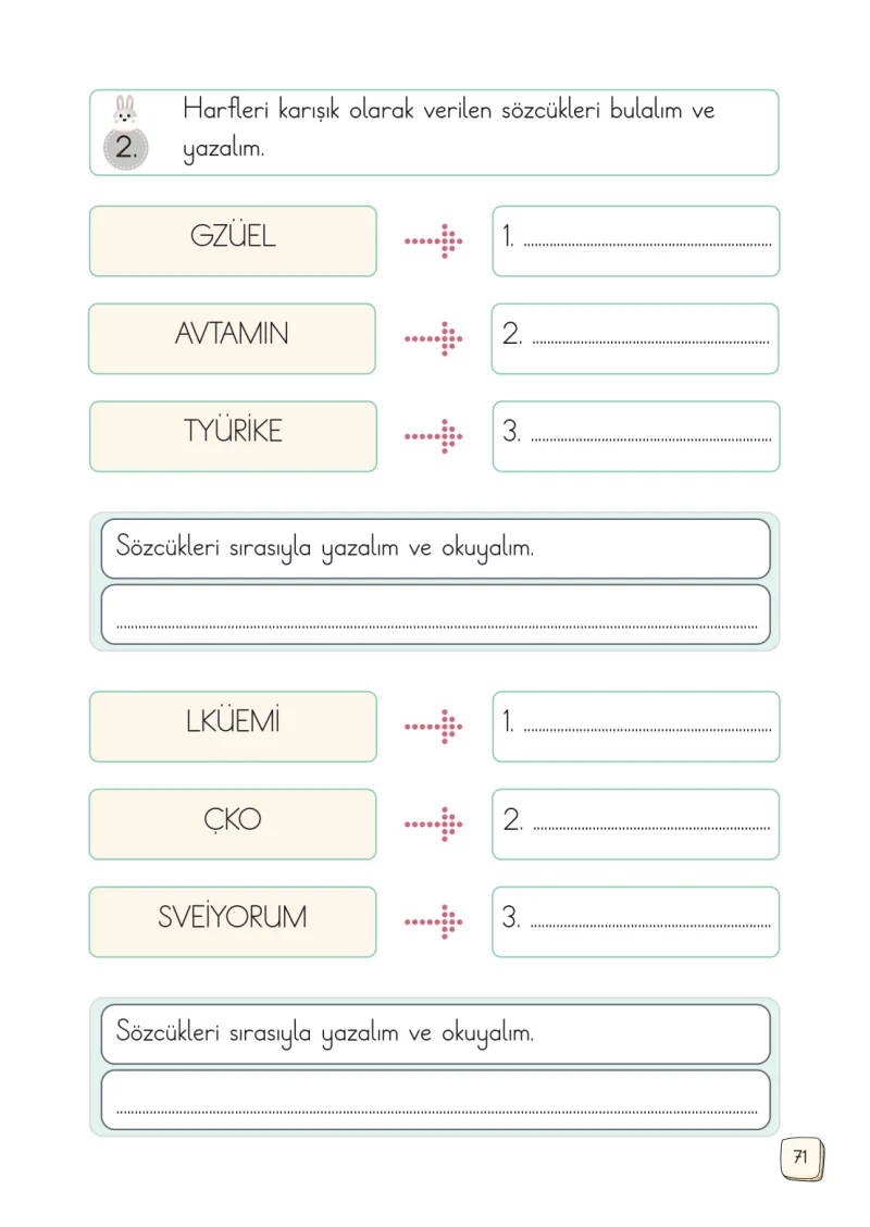 1. Sınıf Türkçe Ders Kitabı Cevapları Meb Yayınları 2. Kitap Sayfa 71
