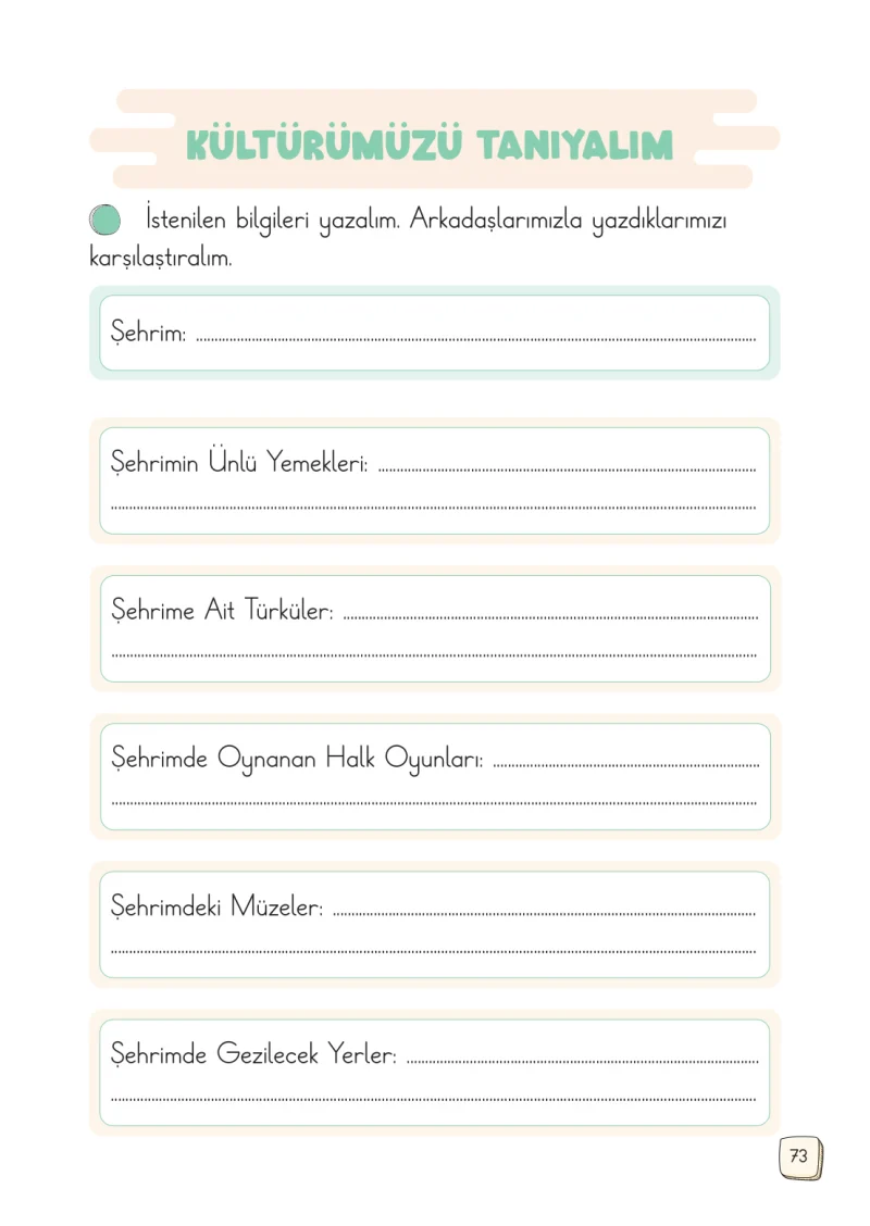1. Sınıf Türkçe Ders Kitabı Cevapları Meb Yayınları 2. Kitap Sayfa 73