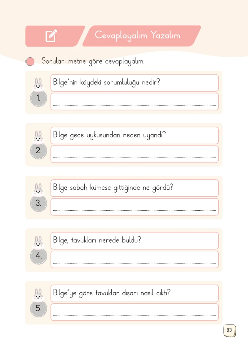 1. Sınıf Türkçe Ders Kitabı Cevapları Meb Yayınları 2. Kitap Sayfa 83