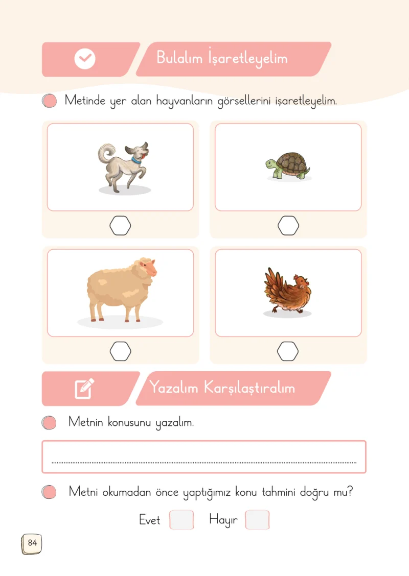 1. Sınıf Türkçe Ders Kitabı Cevapları Meb Yayınları 2. Kitap Sayfa 84
