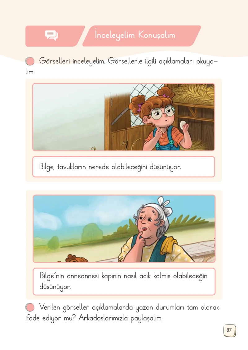 1. Sınıf Türkçe Ders Kitabı Cevapları Meb Yayınları 2. Kitap Sayfa 87