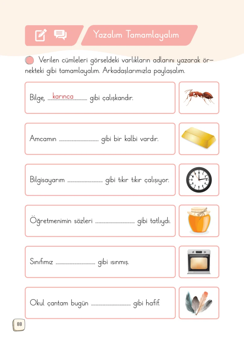 1. Sınıf Türkçe Ders Kitabı Cevapları Meb Yayınları 2. Kitap Sayfa 88