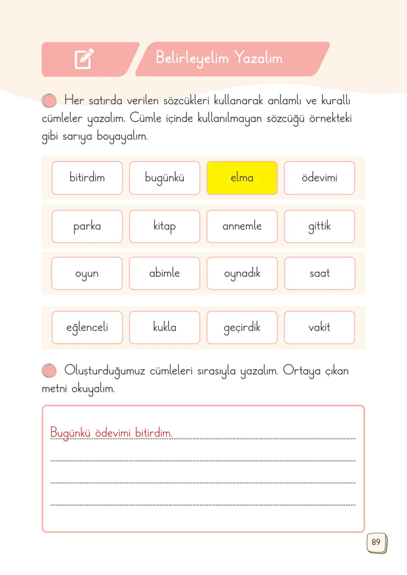 1. Sınıf Türkçe Ders Kitabı Cevapları Meb Yayınları 2. Kitap Sayfa 89