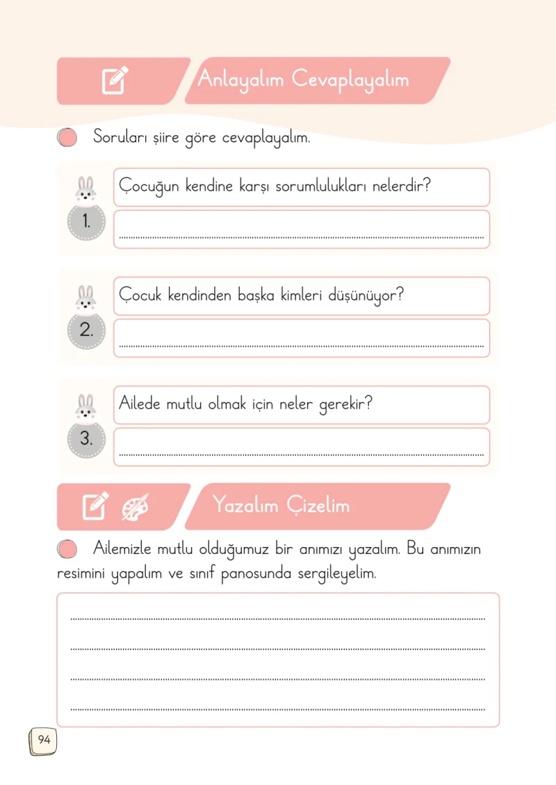 1. Sınıf Türkçe Ders Kitabı Cevapları Meb Yayınları 2. Kitap Sayfa 94