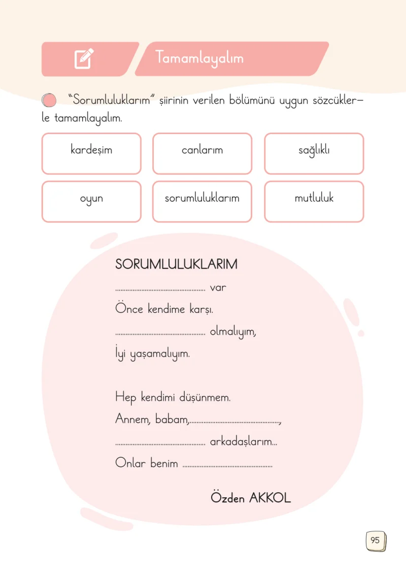 1. Sınıf Türkçe Ders Kitabı Cevapları Meb Yayınları 2. Kitap Sayfa 95