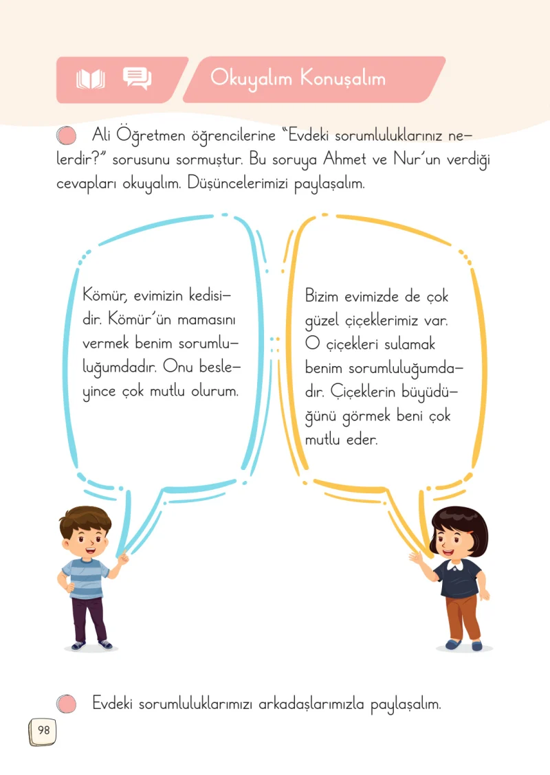 1. Sınıf Türkçe Ders Kitabı Cevapları Meb Yayınları 2. Kitap Sayfa 98
