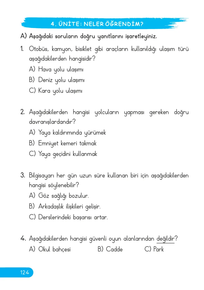 2. Sınıf Hayat Bilgisi Ders Kitabı Cevapları Ata Yayıncılık Sayfa 124