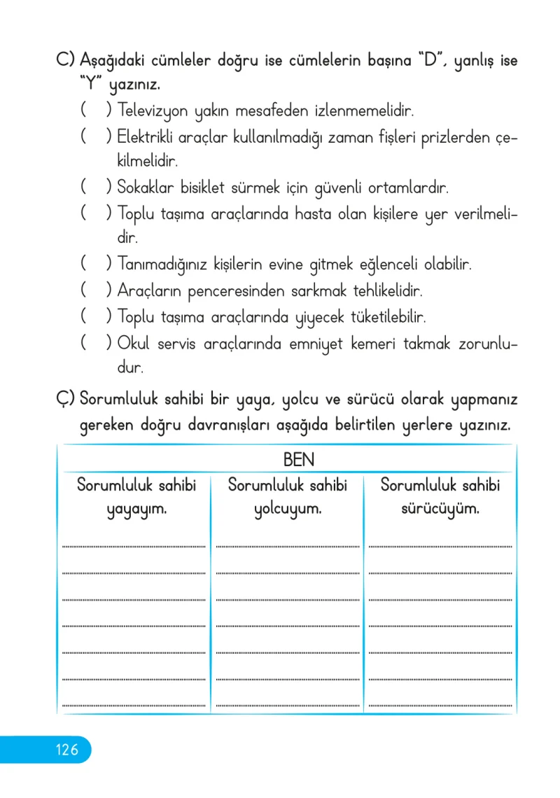 2. Sınıf Hayat Bilgisi Ders Kitabı Cevapları Ata Yayıncılık Sayfa 126