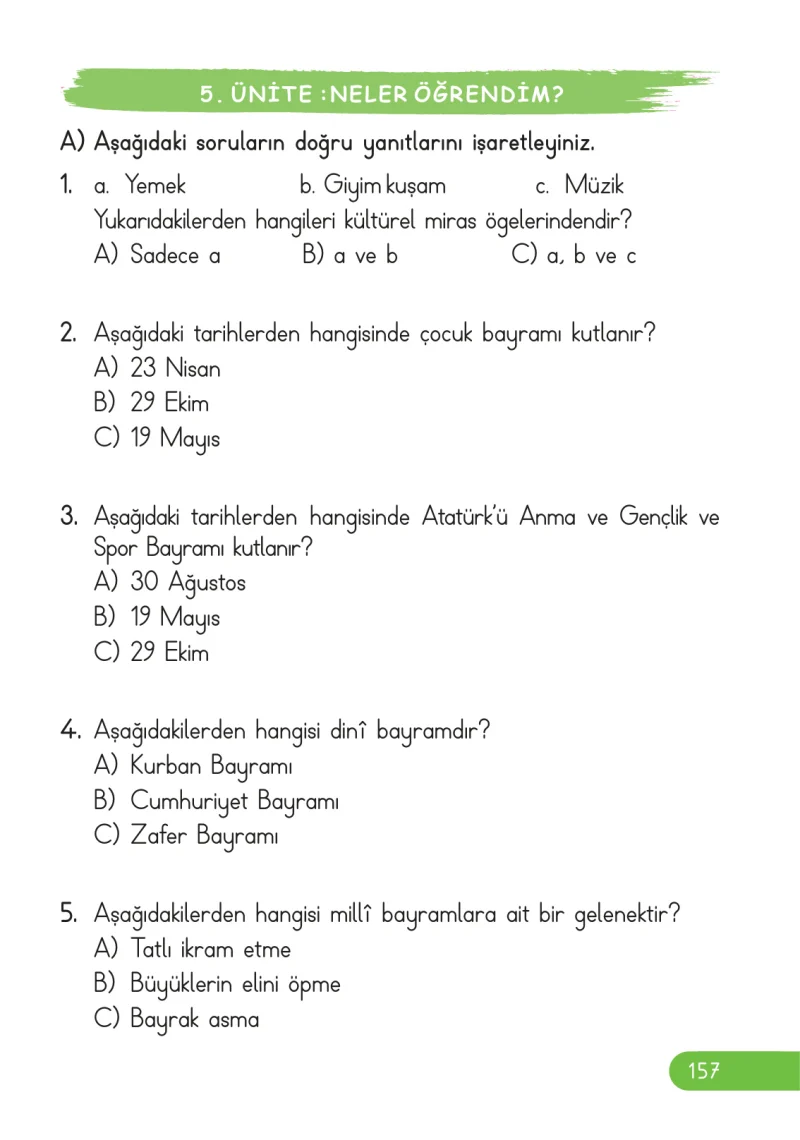 2. Sınıf Hayat Bilgisi Ders Kitabı Cevapları Ata Yayıncılık Sayfa 157