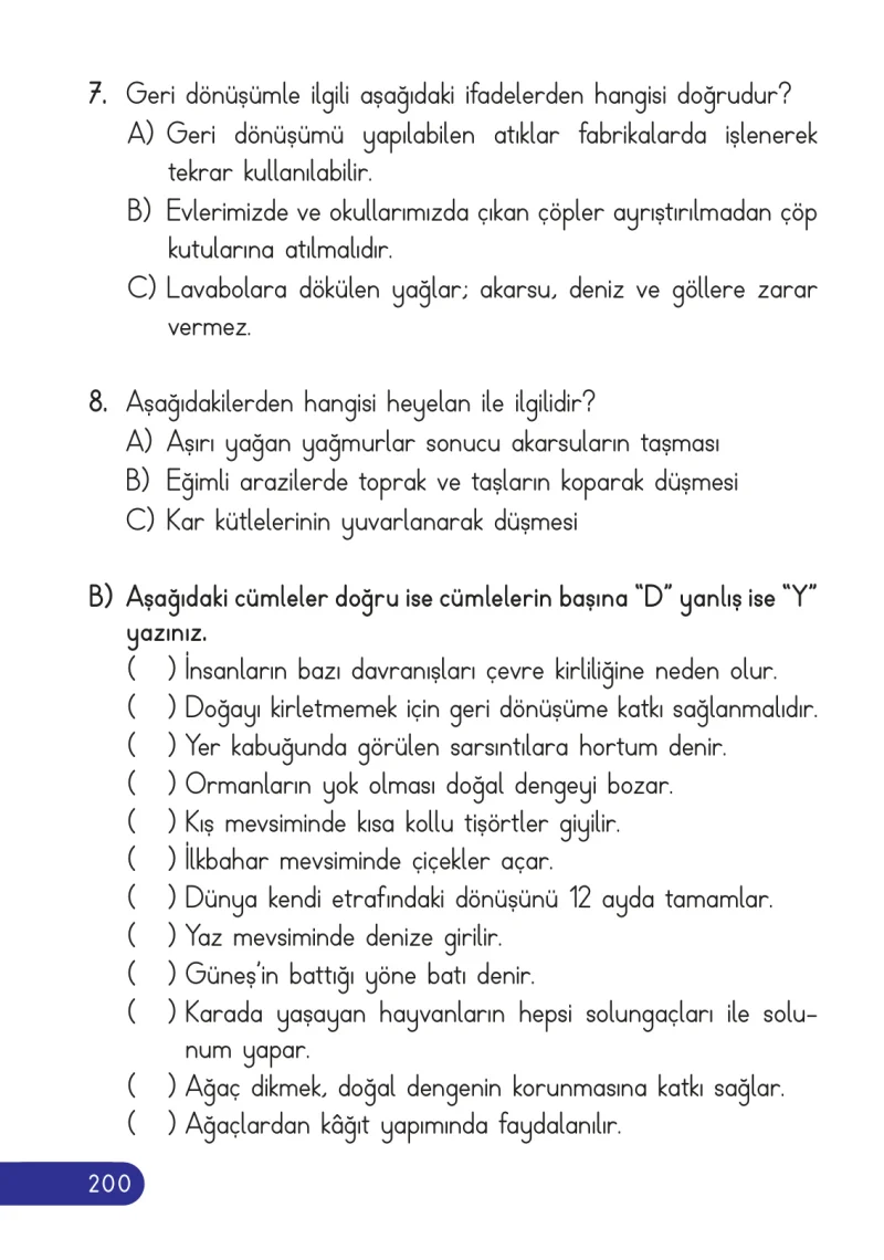 2. Sınıf Hayat Bilgisi Ders Kitabı Cevapları Ata Yayıncılık Sayfa 200