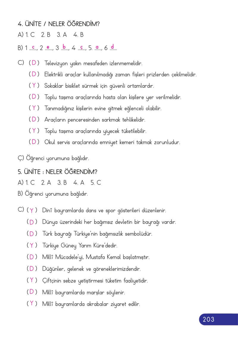 2. Sınıf Hayat Bilgisi Ders Kitabı Cevapları Ata Yayıncılık Sayfa 203