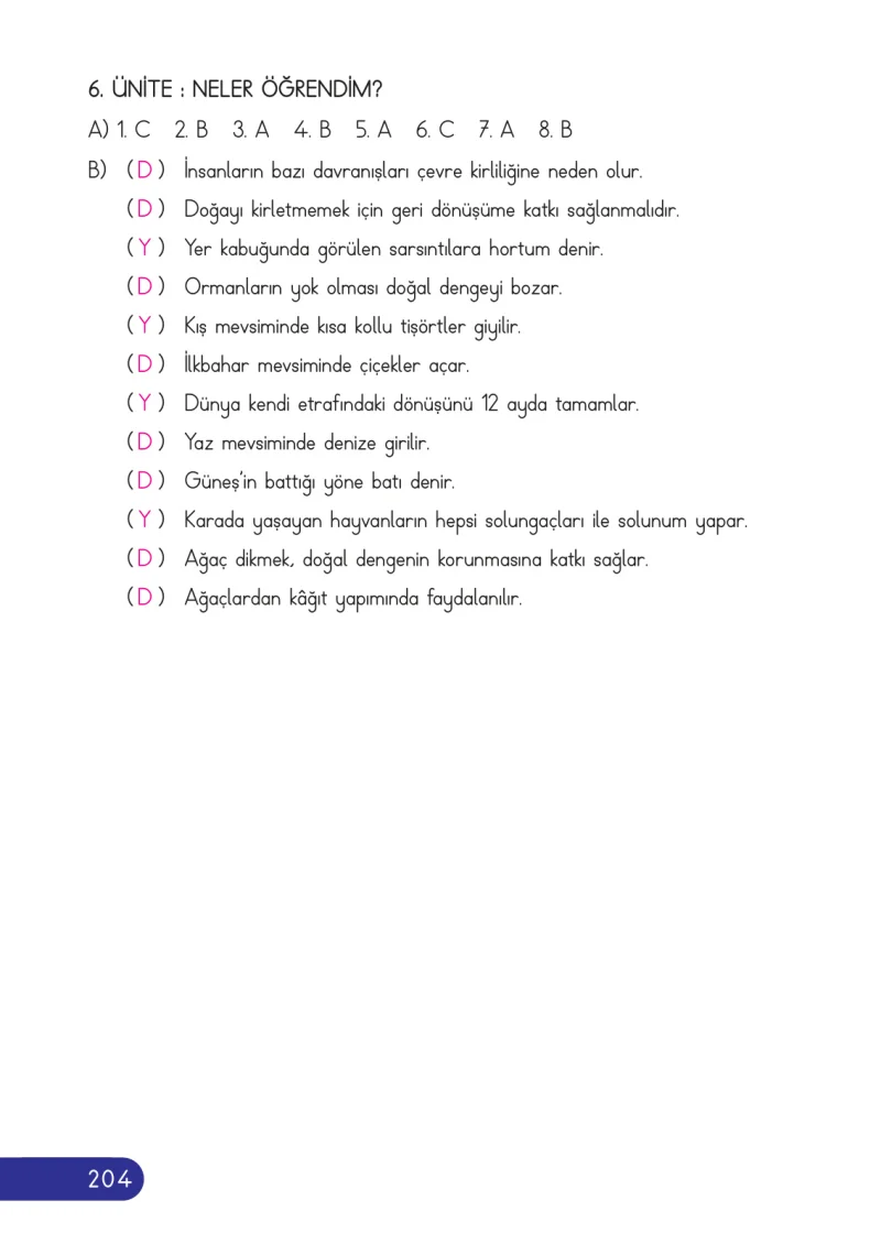 2. Sınıf Hayat Bilgisi Ders Kitabı Cevapları Ata Yayıncılık Sayfa 204