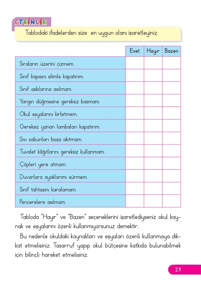 2. Sınıf Hayat Bilgisi Ders Kitabı Cevapları Ata Yayıncılık Sayfa 29