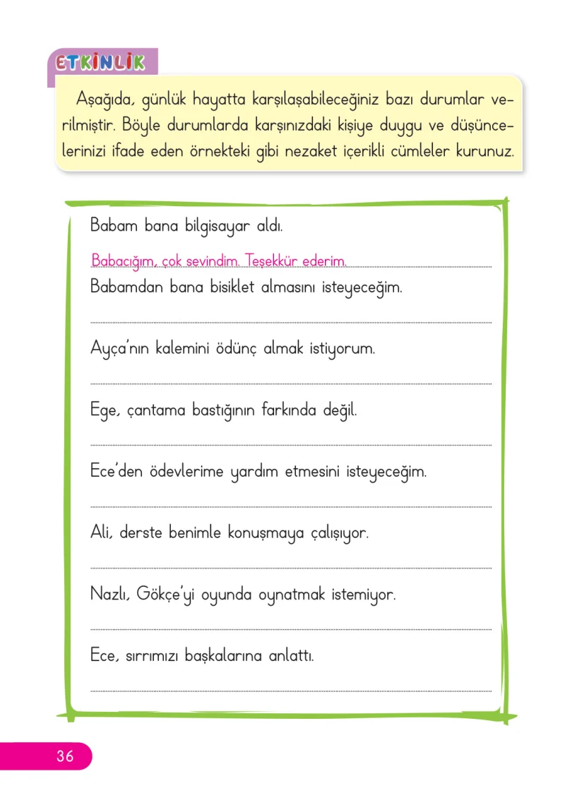 2. Sınıf Hayat Bilgisi Ders Kitabı Cevapları Ata Yayıncılık Sayfa 36