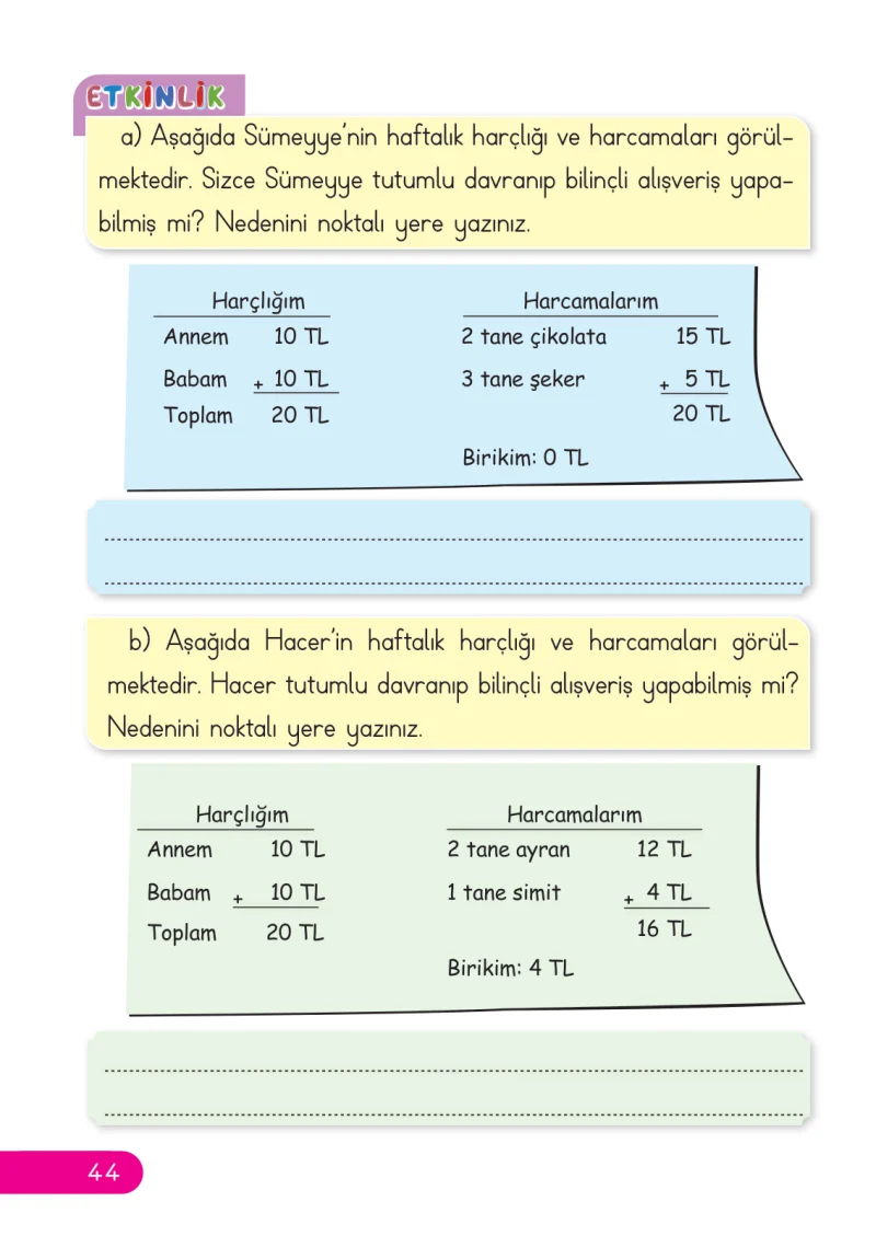 2. Sınıf Hayat Bilgisi Ders Kitabı Cevapları Ata Yayıncılık Sayfa 44