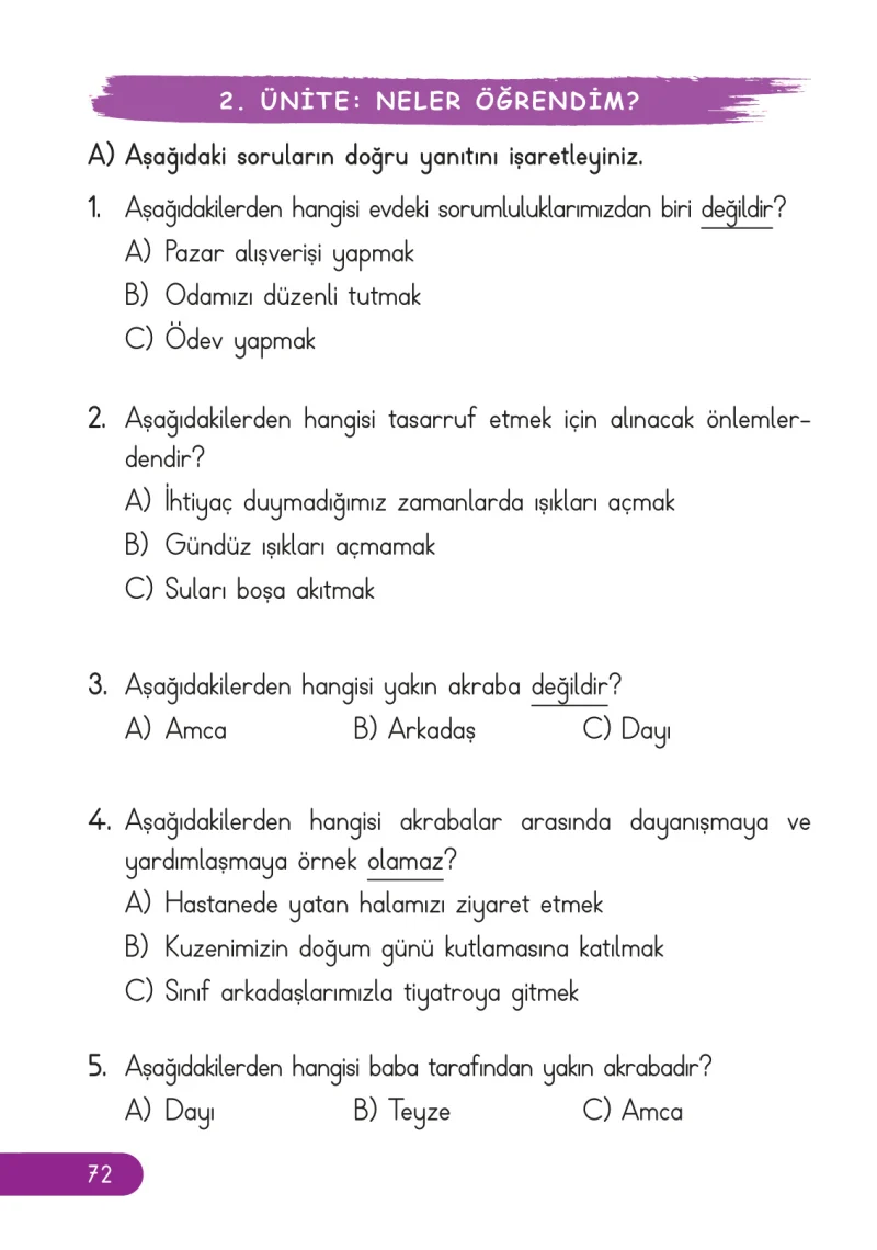 2. Sınıf Hayat Bilgisi Ders Kitabı Cevapları Ata Yayıncılık Sayfa 72