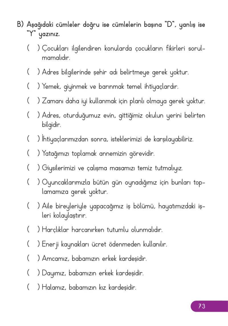 2. Sınıf Hayat Bilgisi Ders Kitabı Cevapları Ata Yayıncılık Sayfa 73