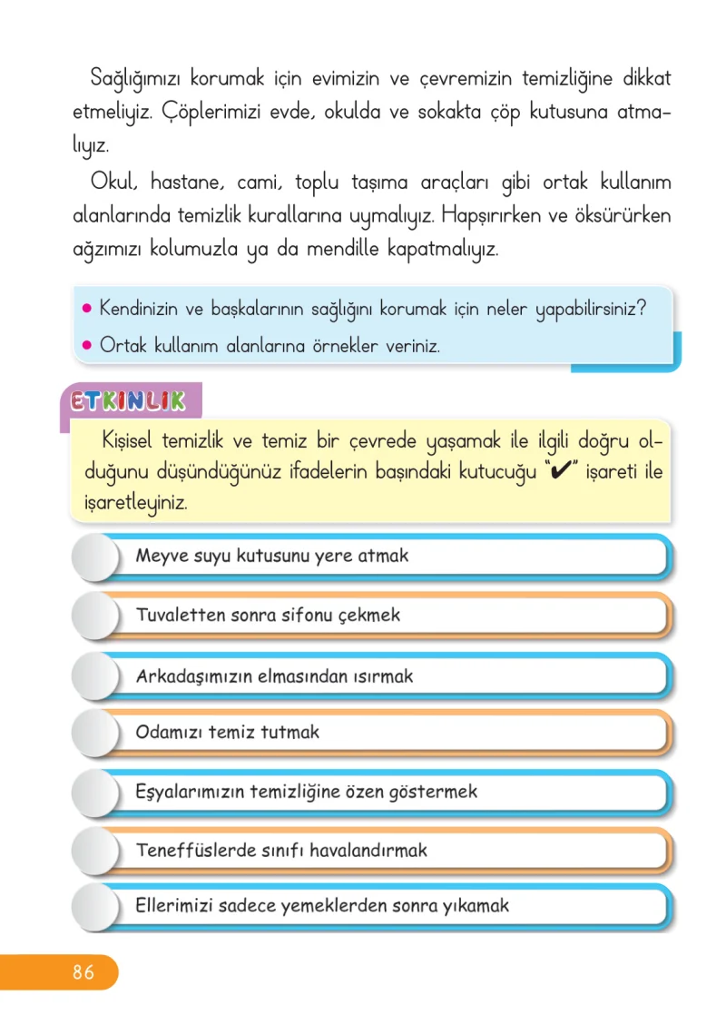 2. Sınıf Hayat Bilgisi Ders Kitabı Cevapları Ata Yayıncılık Sayfa 86