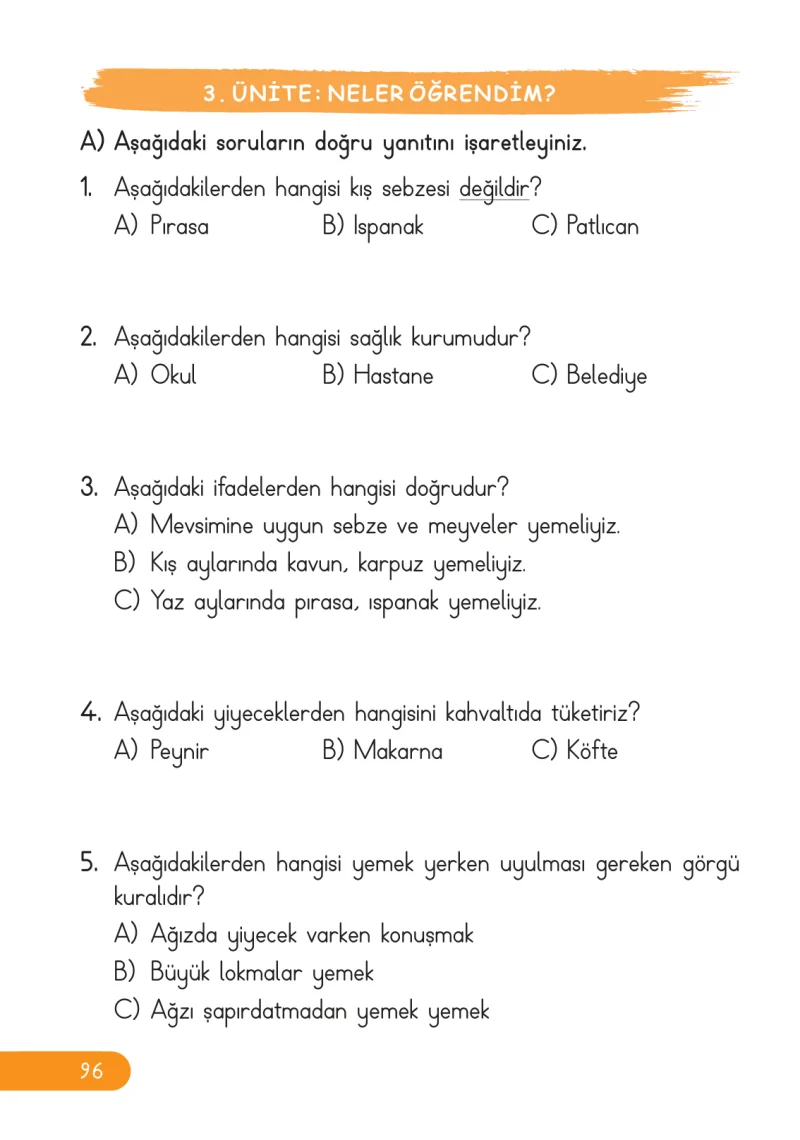 2. Sınıf Hayat Bilgisi Ders Kitabı Cevapları Ata Yayıncılık Sayfa 96
