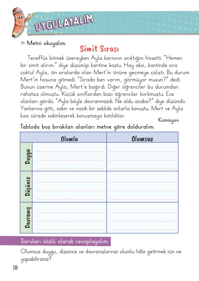 2. Sınıf Hayat Bilgisi Ders Kitabı Cevapları Meb Yayınları 1. Kitap Sayfa 18