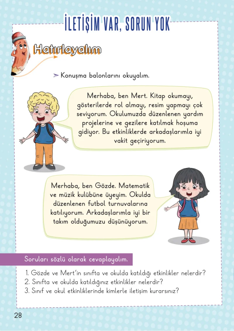 2. Sınıf Hayat Bilgisi Ders Kitabı Cevapları Meb Yayınları 1. Kitap Sayfa 28
